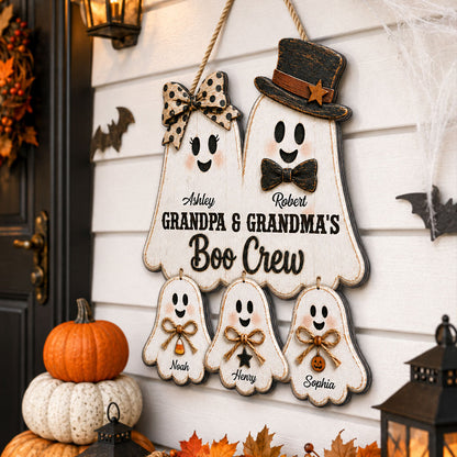 Rustic Halloween Grandpa Grandma's Boo Crew - Personalized Wood Sign - Halloween Decoration For Grandparents