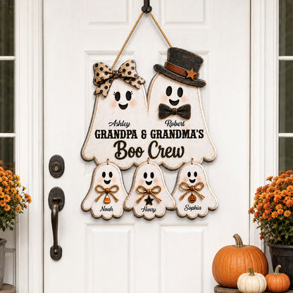 Rustic Halloween Grandpa Grandma's Boo Crew - Personalized Wood Sign - Halloween Decoration For Grandparents